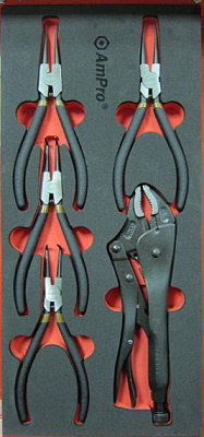 T28944 Набор съемников стопорных колец и плоскогубцы, 5пр. в мягком ложементе